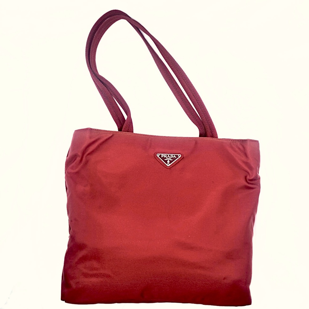 Vintage Prada red Tessuto city handbag tote certified authentic
